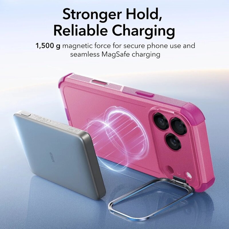 Husa iPhone 17 Pro ESR Cyber Armor Kickstand, rosy pink