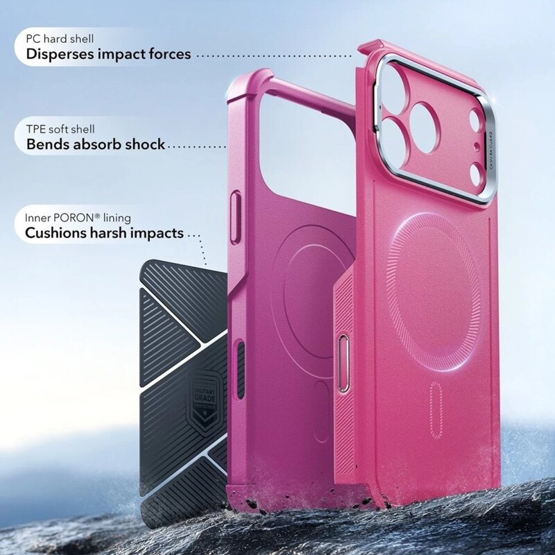 Husa iPhone 17 Pro ESR Cyber Armor Kickstand, rosy pink