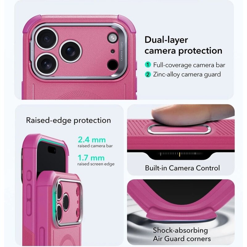 Husa iPhone 17 Pro ESR Cyber Armor Kickstand, rosy pink