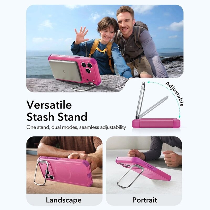 Husa iPhone 17 Pro ESR Cyber Armor Kickstand, rosy pink