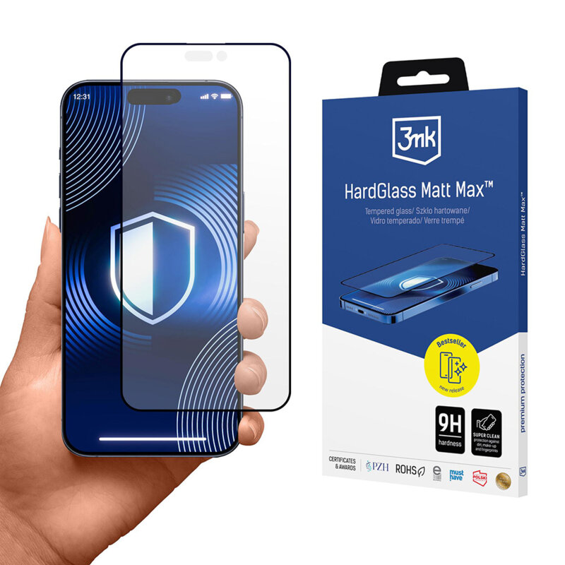 Folie sticla iPhone 17 Pro Max 3mk HardGlass Matt Max, negru