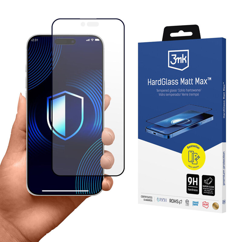 Folie sticla iPhone 17 Air 3mk HardGlass Matt Max, negru