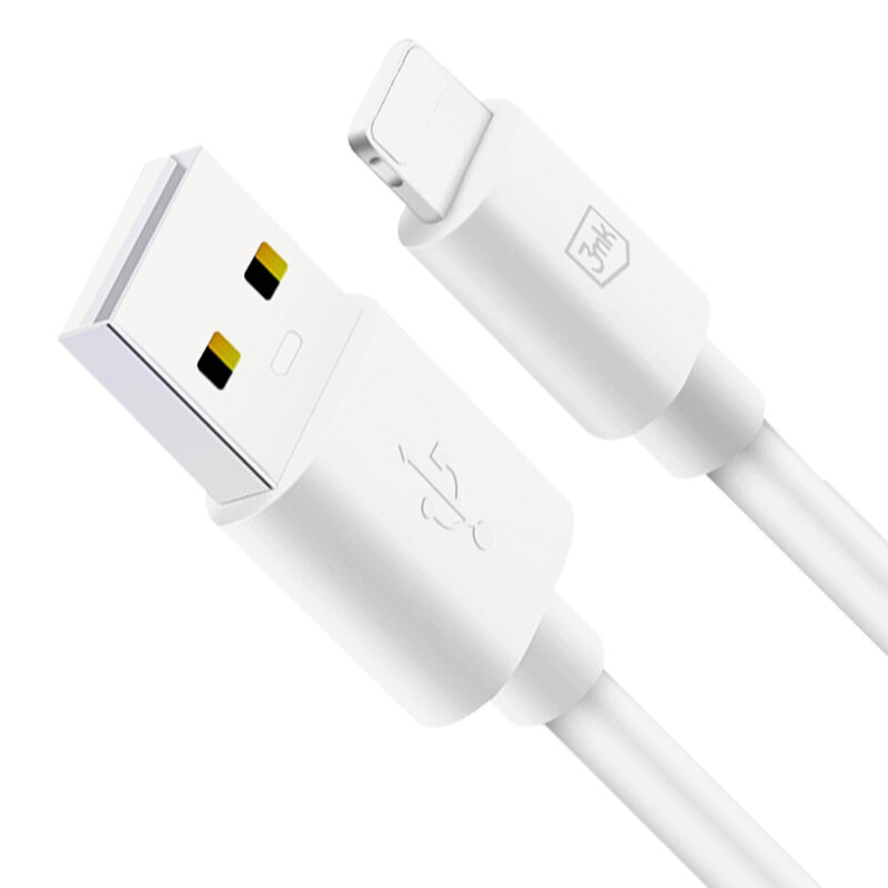 Cablu de date Lightning la USB-A 12W, 3mk Hyper, alb, 1.2m