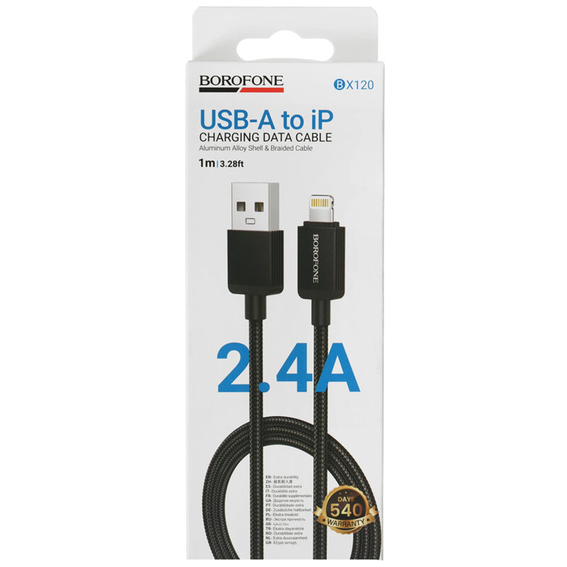 Cablu USB, Lightning, 2.4A, 1m Borofone Placer, negru, BX120