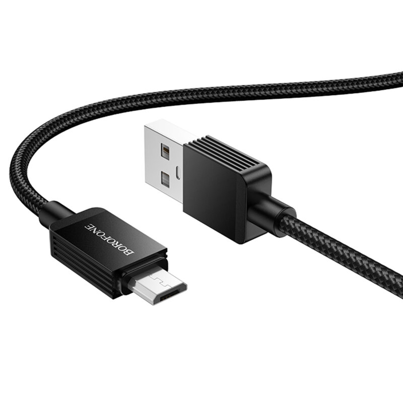 Cablu date USB, USB-Micro, 2.4A, 1m Borofone Placer, negru, BX120
