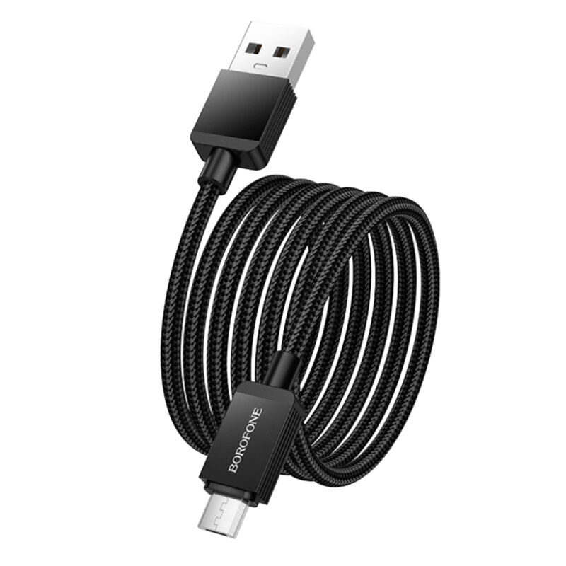 Cablu date USB, USB-Micro, 2.4A, 1m Borofone Placer, negru, BX120