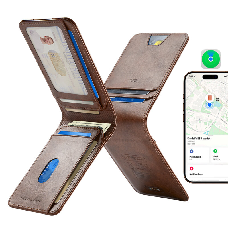 Portofel MagSafe din piele eco, Find My, RFID ESR HaloLock, maro
