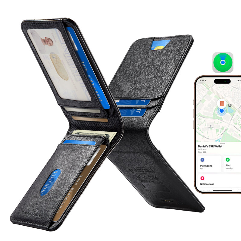 Portofel MagSafe din piele eco, Find My, RFID ESR Geo, twilight