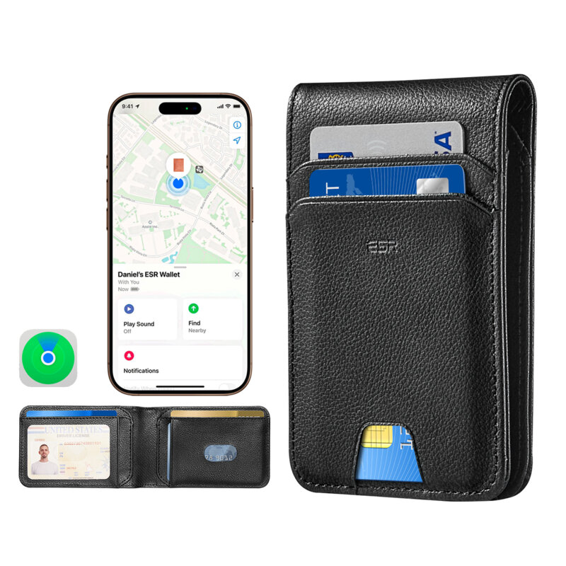Portofel MagSafe din piele eco, Find My, RFID ESR Geo, twilight