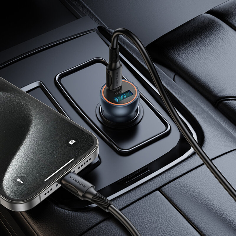 Incarcator auto Fast Charge 30W dual port Borofone, gri, BZ32A