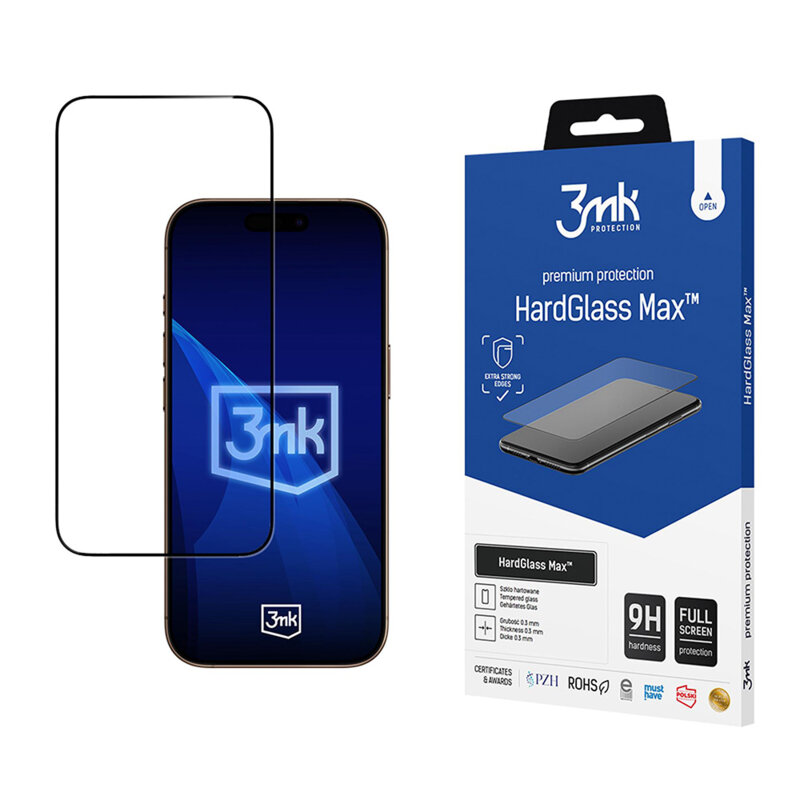 Folie sticla iPhone 17 Pro Max 3mk HardGlass Max, negru