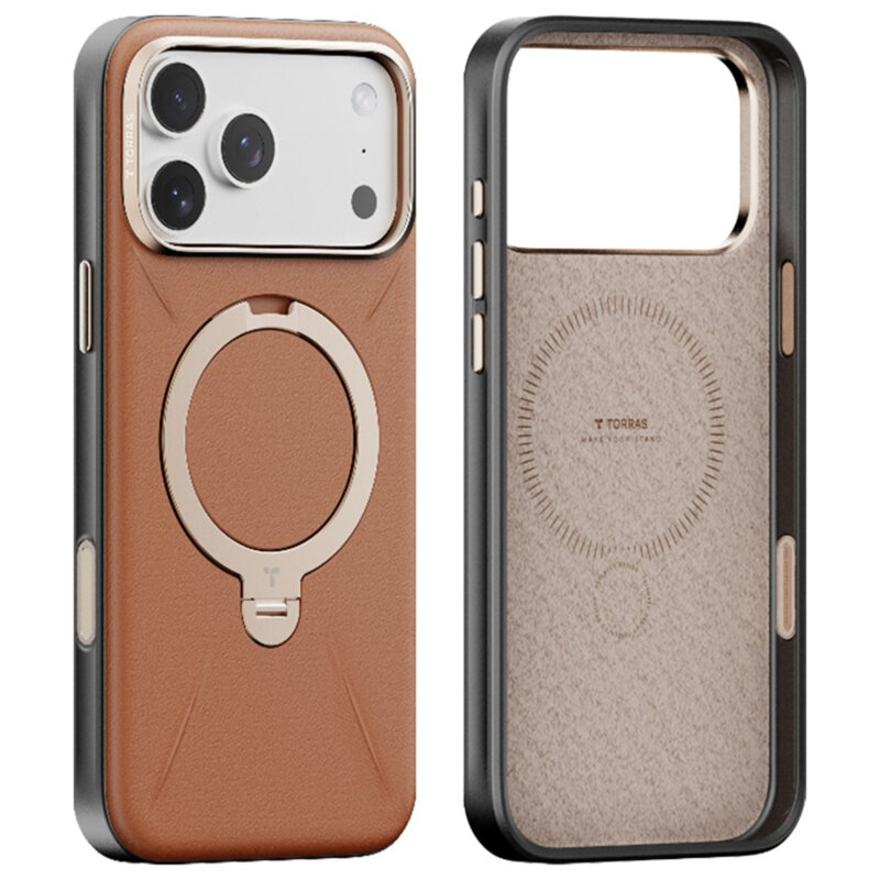 Husa iPhone 17 Pro Max Torras QPRO Leather Series, maro