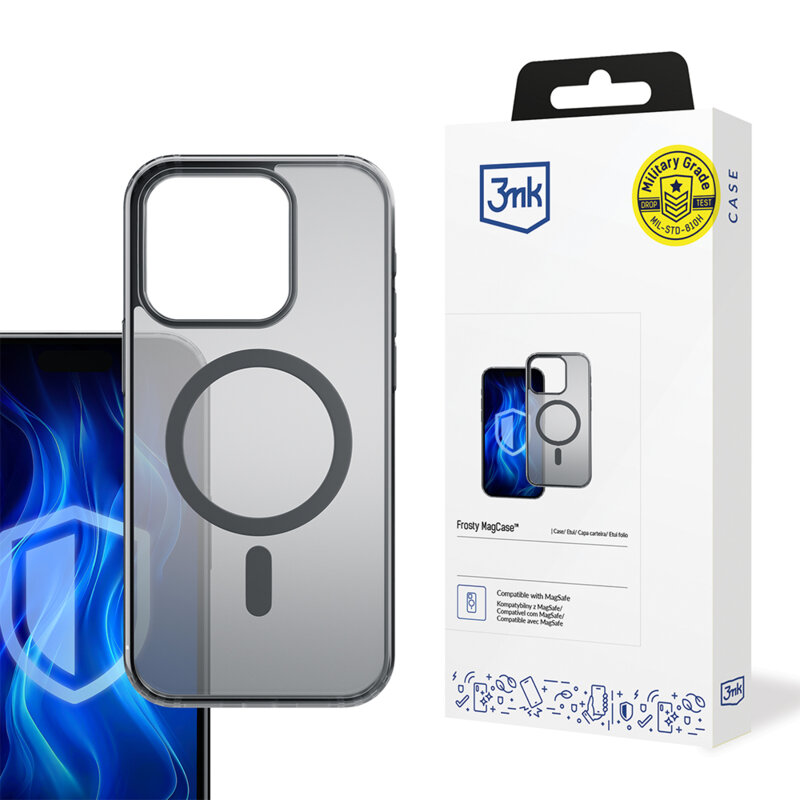 Husa iPhone 16 Pro Max premium 3mk Frosty MagCase, negru