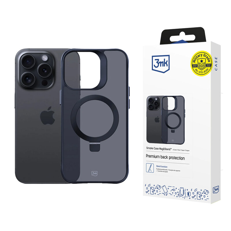 Husa iPhone 16 Pro Max premium 3mk Smoke Case Mag&Stand, negru