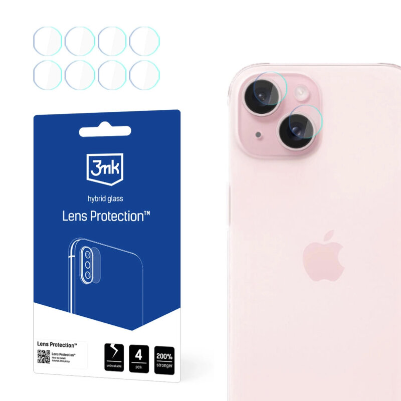 [Pachet 4x] Folie iPhone 15 3mk Lens Protection, transparenta