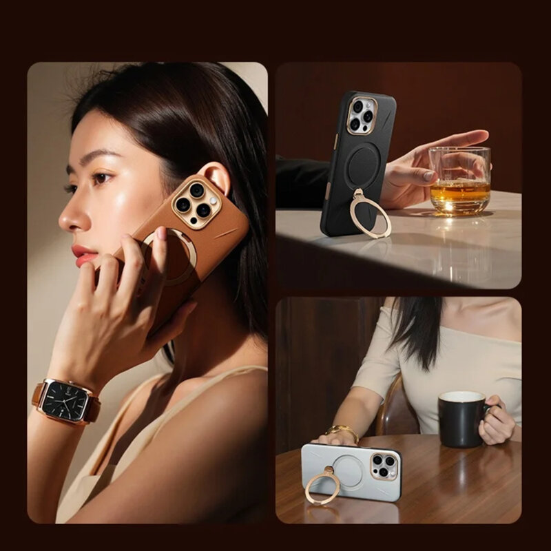 Husa iPhone 17 Pro Torras QPRO Leather Series, maro