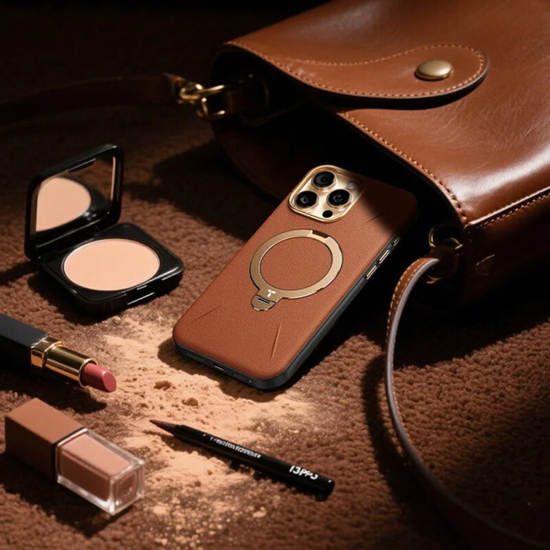 Husa iPhone 17 Pro Torras QPRO Leather Series, maro