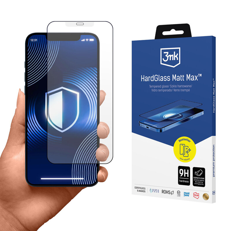 Folie iPhone 12 Pro premium 3mk HardGlass Matt Max, negru