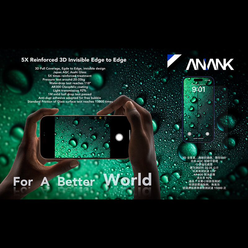 Folie sticla iPhone 17 Pro Max ANANK 3D Invisible 5X Reinforced Edge to Edge, negru