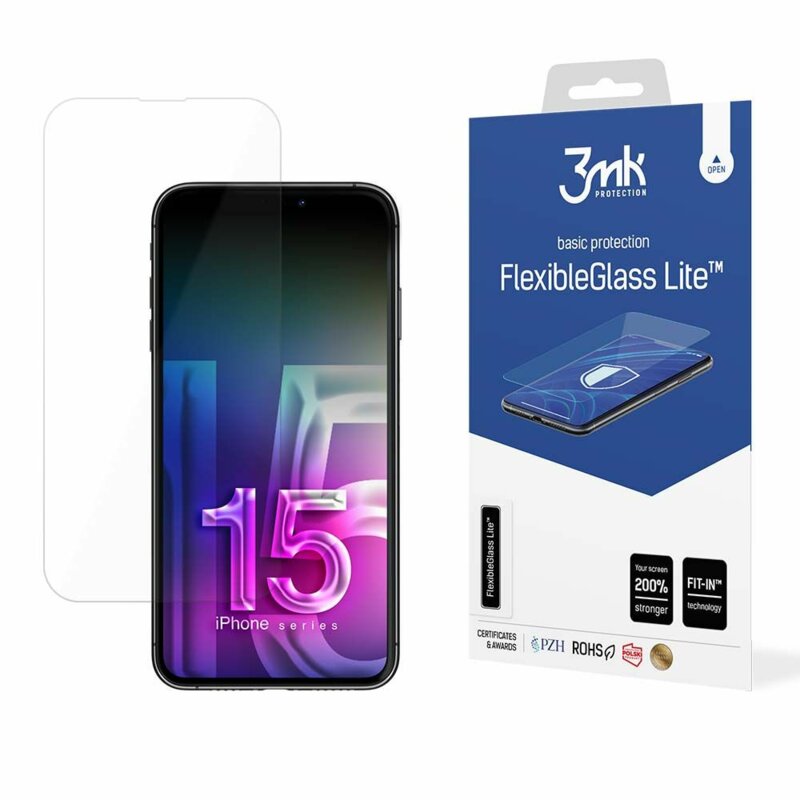 Folie iPhone 15 3mk FlexibleGlass Lite, transparenta