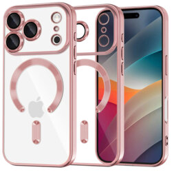 Husa premium iPhone 17 Pro Techsuit Luxury Crystal MagSafe, roz
