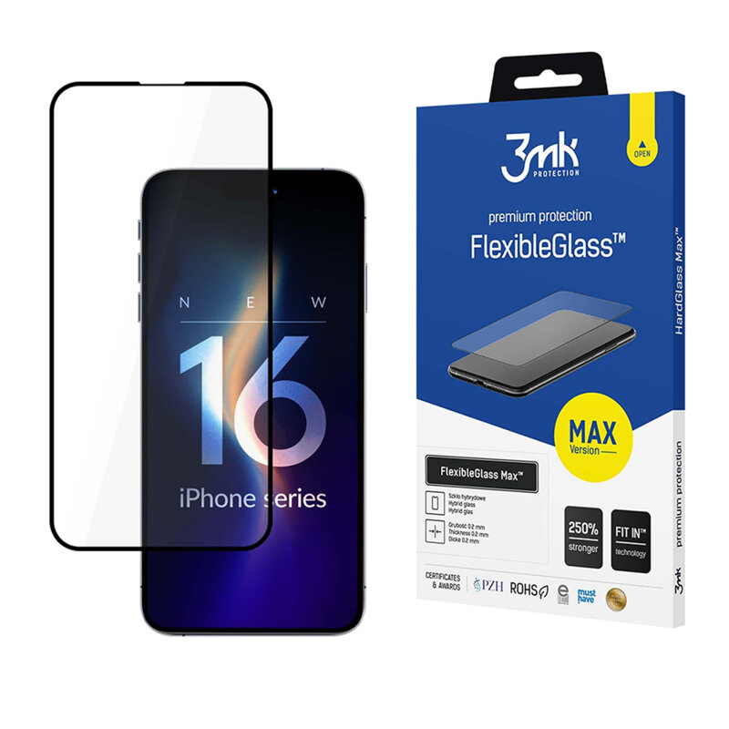 Folie iPhone 16 Pro 3mk FlexibleGlass Max, negru