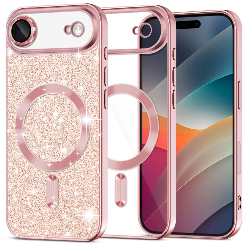Husa premium iPhone 17 Air Techsuit Luxury Glitter MagSafe, roz auriu