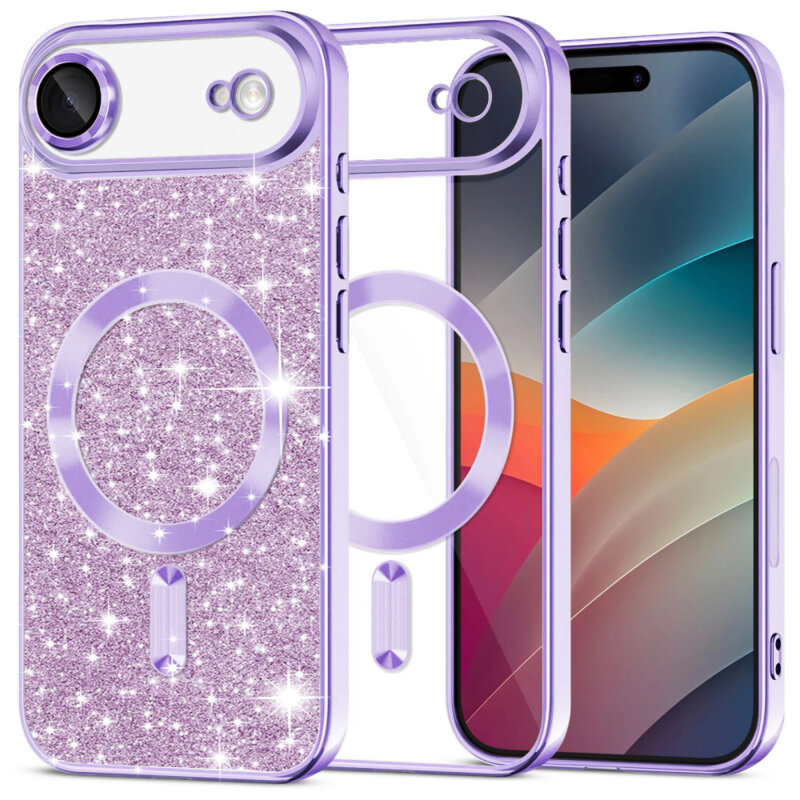 Husa premium iPhone 17 Air Techsuit Luxury Glitter MagSafe, mov deschis