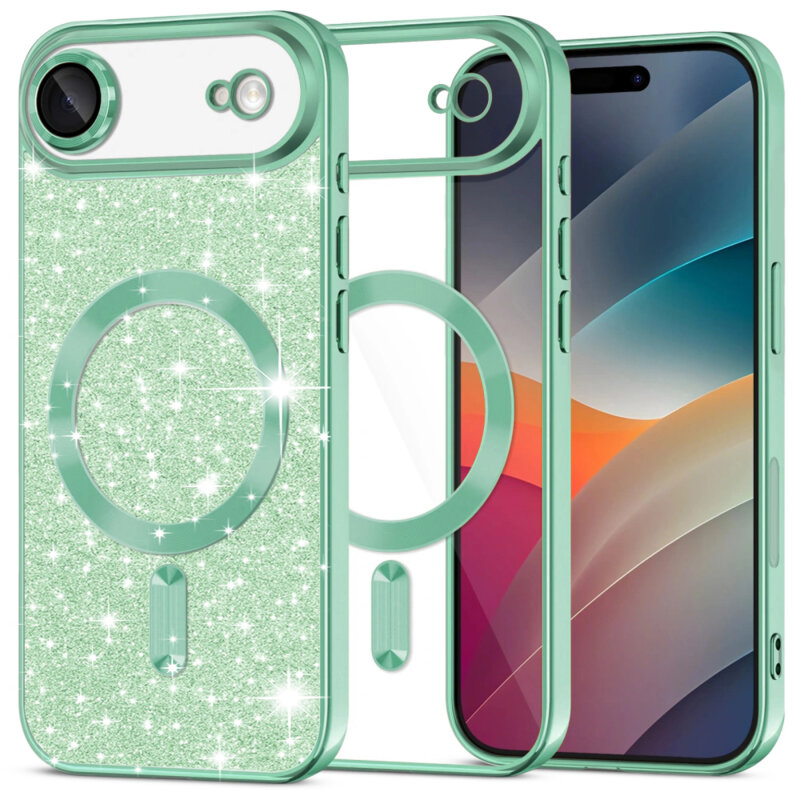 Husa premium iPhone 17 Air Techsuit Luxury Glitter MagSafe, verde deschis