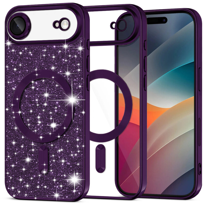 Husa premium iPhone 17 Air Techsuit Luxury Glitter MagSafe, mov