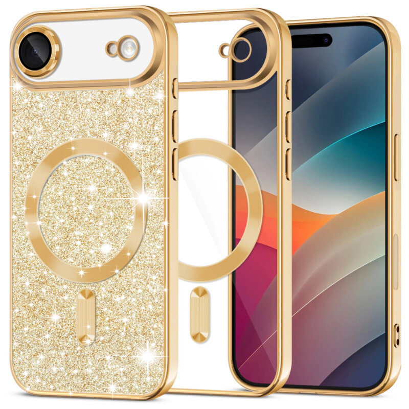 Husa premium iPhone 17 Air Techsuit Luxury Glitter MagSafe, auriu