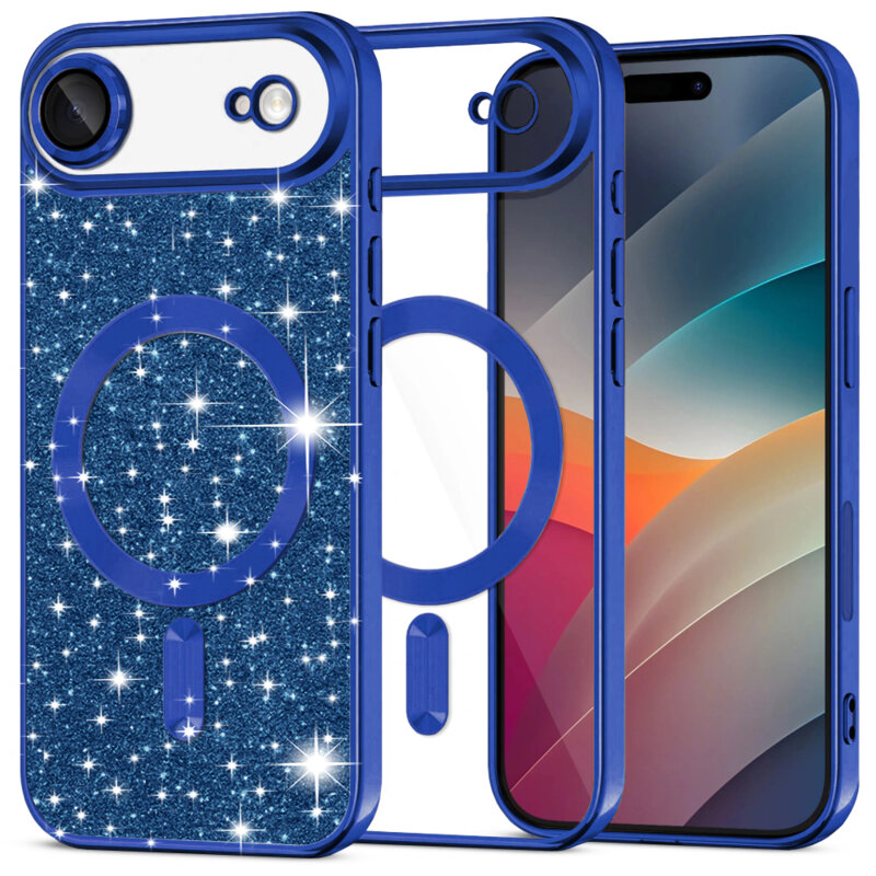 Husa premium iPhone 17 Air Techsuit Luxury Glitter MagSafe, albastru