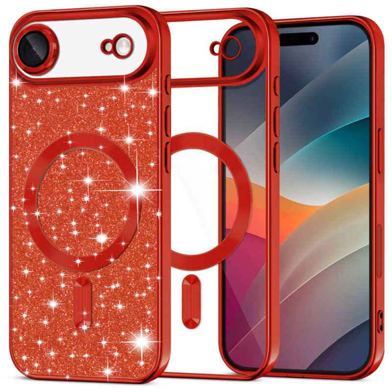 Husa premium iPhone 17 Air Techsuit Luxury Glitter MagSafe, rosu