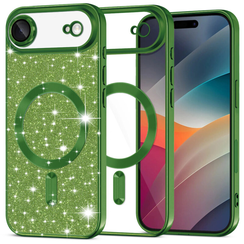 Husa premium iPhone 17 Air Techsuit Luxury Glitter MagSafe, verde