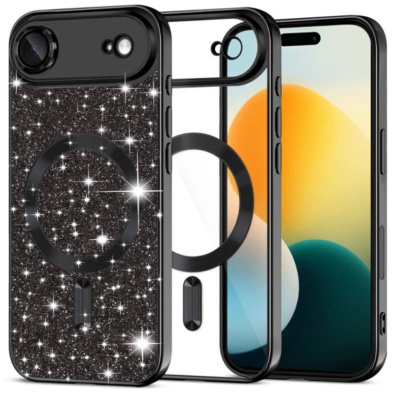 Husa premium iPhone 17 Air Techsuit Luxury Glitter MagSafe, negru