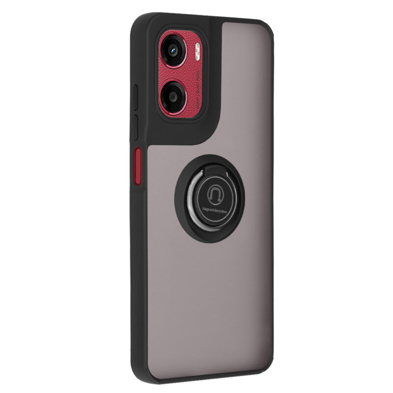 Husa Motorola Moto G05 Techsuit Glinth cu inel suport stand magnetic, negru