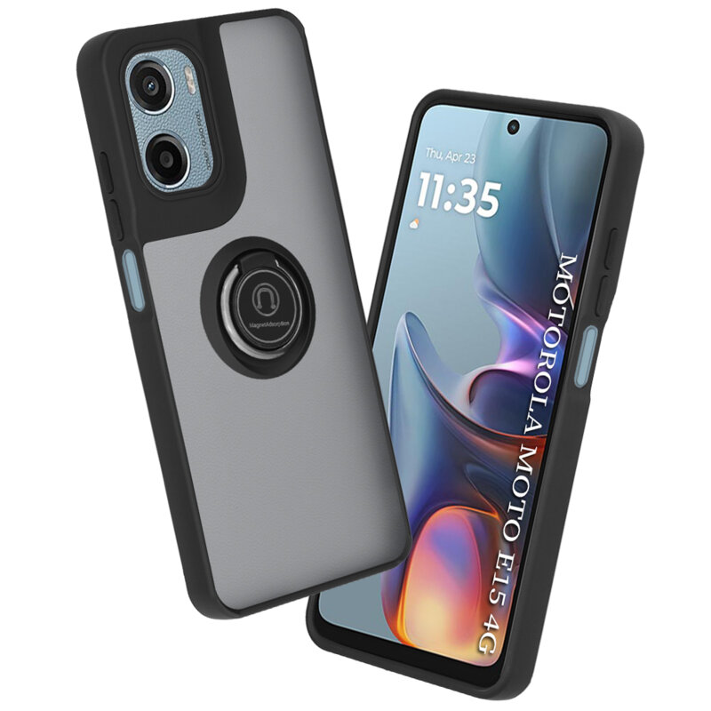 Husa Motorola Moto E15 Techsuit Glinth cu inel suport stand magnetic, negru