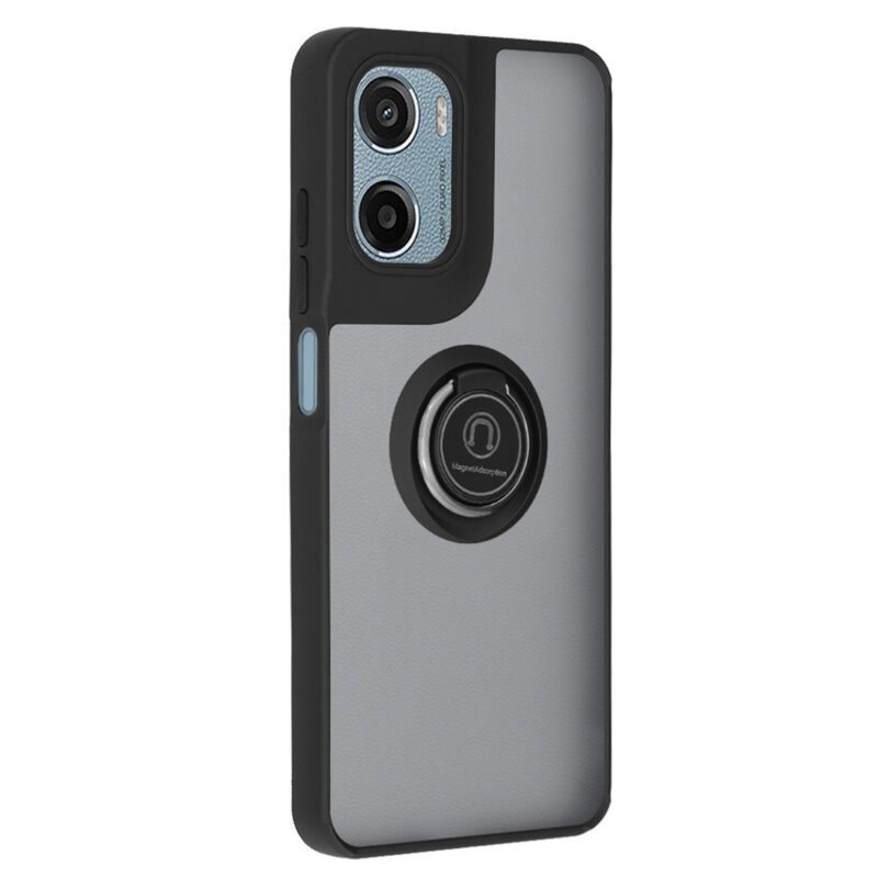 Husa Motorola Moto E15 Techsuit Glinth cu inel suport stand magnetic, negru