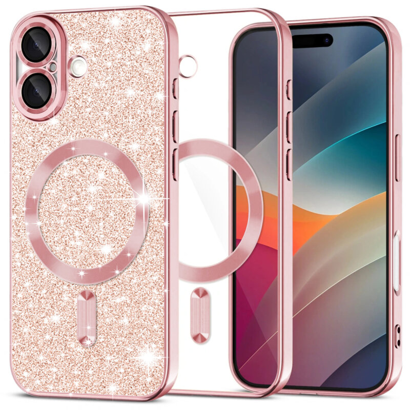 Husa premium iPhone 17 Techsuit Luxury Glitter MagSafe, roz auriu