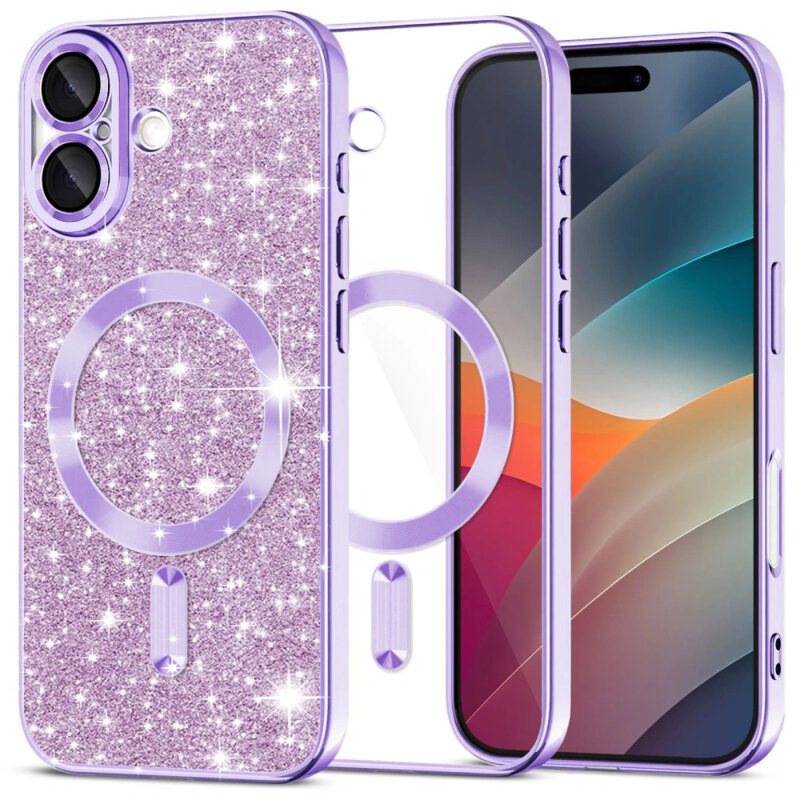 Husa premium iPhone 17 Techsuit Luxury Glitter MagSafe, mov deschis