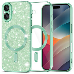 Husa premium iPhone 17 Techsuit Luxury Glitter MagSafe, verde deschis