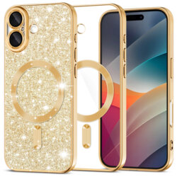 Husa premium iPhone 17 Techsuit Luxury Glitter MagSafe, auriu