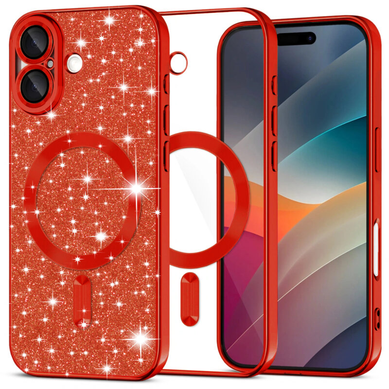 Husa premium iPhone 17 Techsuit Luxury Glitter MagSafe, rosu