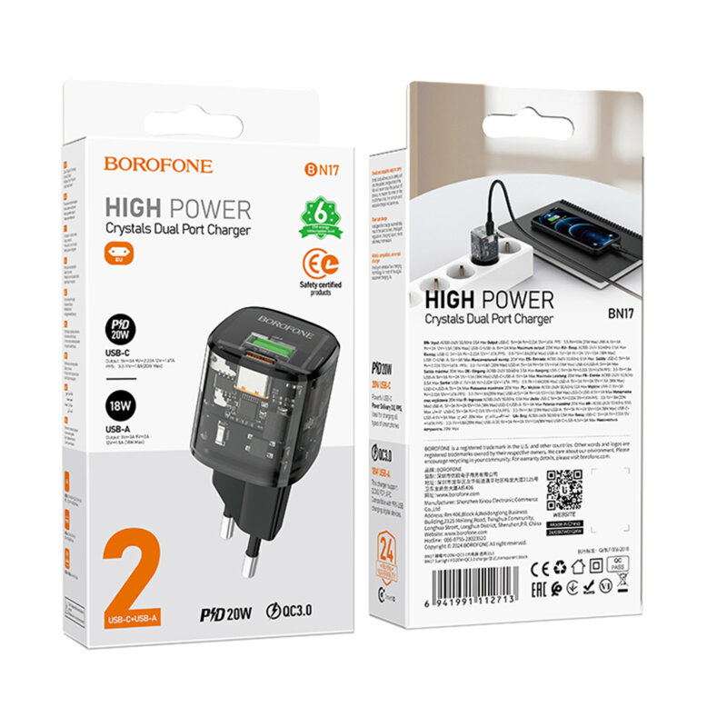 Incarcator priza dual port 20W, Borofone Sunlight, BN17