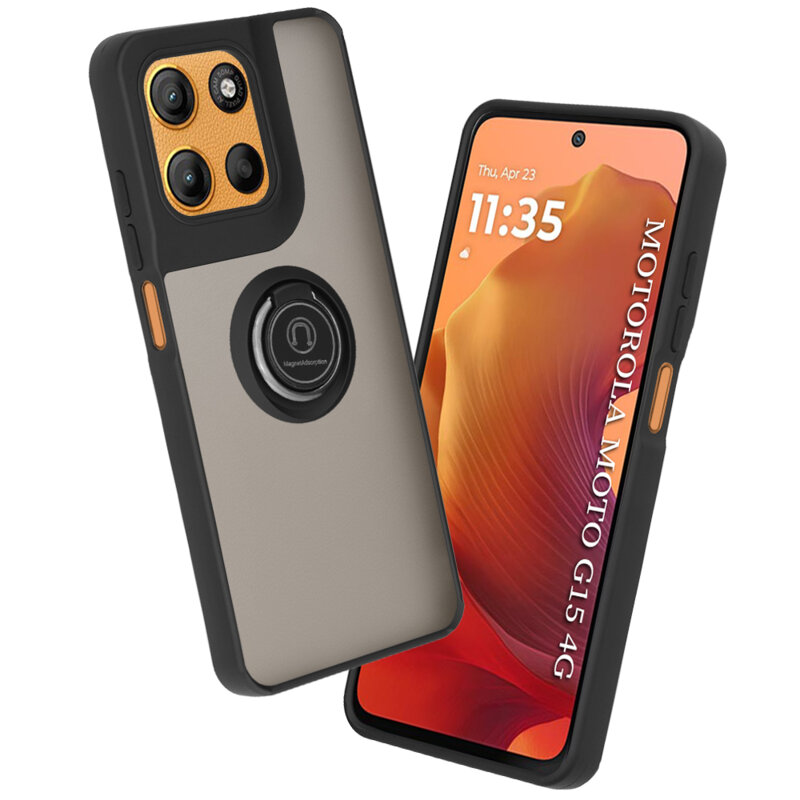 Husa Motorola Moto G15 Techsuit Glinth cu inel suport stand magnetic, negru