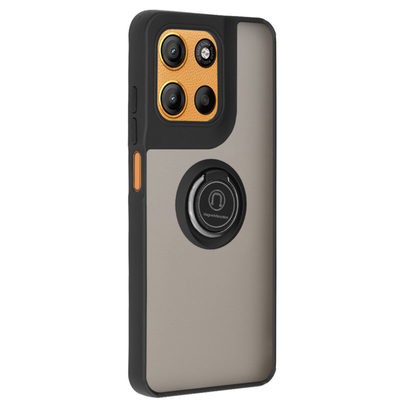 Husa Motorola Moto G15 Techsuit Glinth cu inel suport stand magnetic, negru