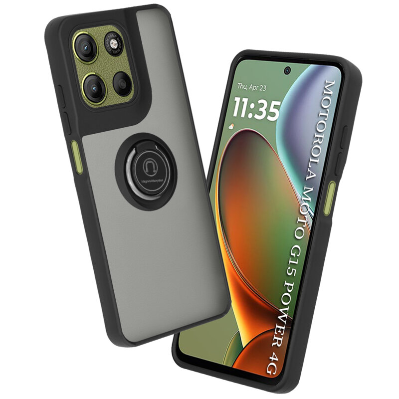 Husa Motorola Moto G15 Power Techsuit Glinth cu inel suport stand magnetic, negru
