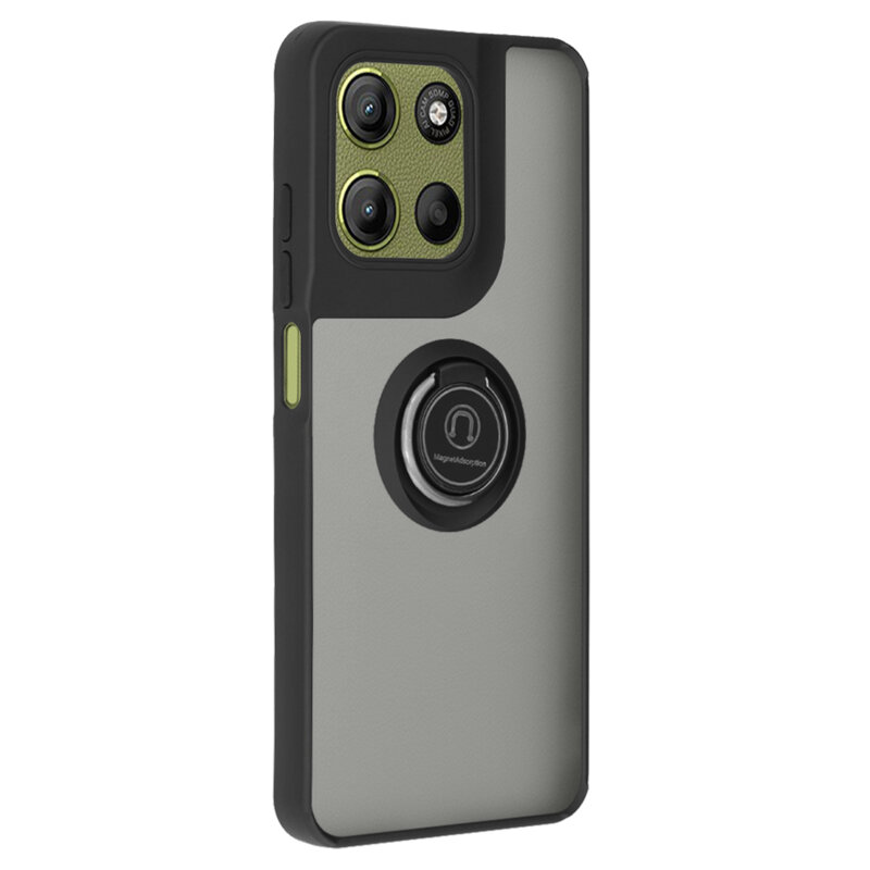 Husa Motorola Moto G15 Power Techsuit Glinth cu inel suport stand magnetic, negru
