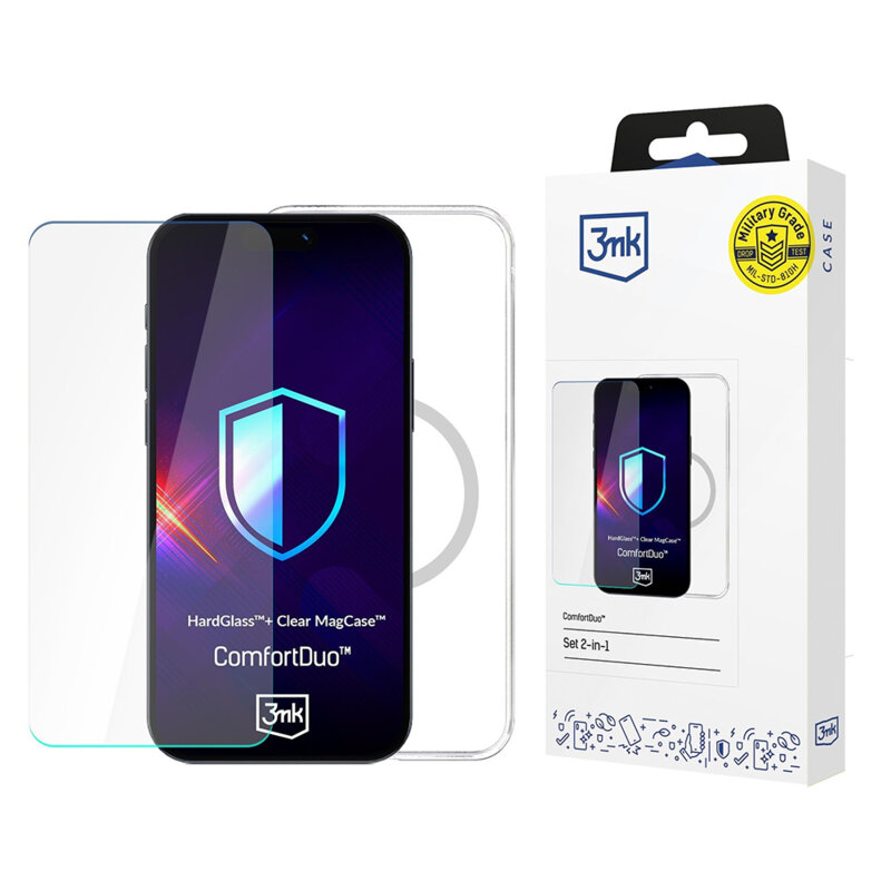 [Folie sticla + husa] iPhone 16 Pro 3mk ComfortDuo MagCase, transparenta