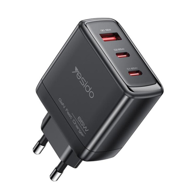 Incarcator priza 3 porturi GaN 65W, Yesido YC144, negru